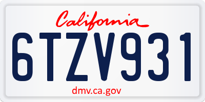 CA license plate 6TZV931