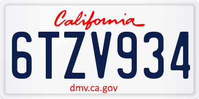 CA license plate 6TZV934