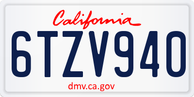 CA license plate 6TZV940