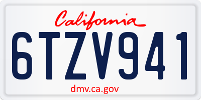 CA license plate 6TZV941