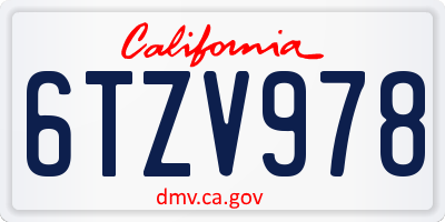 CA license plate 6TZV978