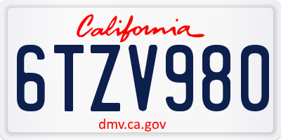 CA license plate 6TZV980