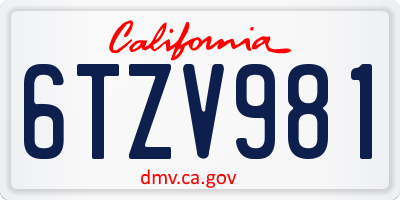 CA license plate 6TZV981