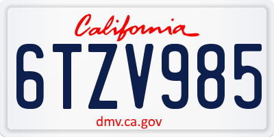 CA license plate 6TZV985