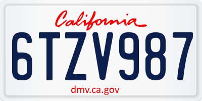 CA license plate 6TZV987