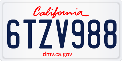 CA license plate 6TZV988