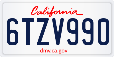 CA license plate 6TZV990