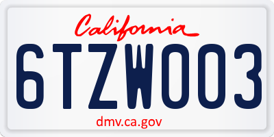 CA license plate 6TZW003
