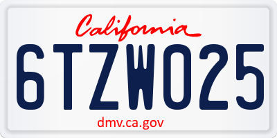 CA license plate 6TZW025