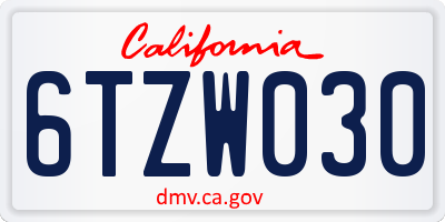 CA license plate 6TZW030