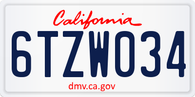CA license plate 6TZW034