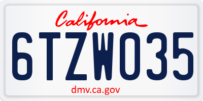 CA license plate 6TZW035