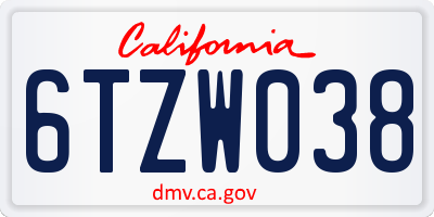 CA license plate 6TZW038