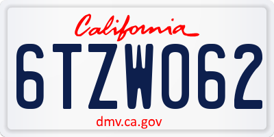 CA license plate 6TZW062