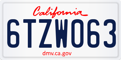 CA license plate 6TZW063