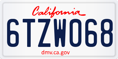 CA license plate 6TZW068