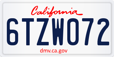 CA license plate 6TZW072