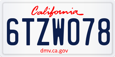 CA license plate 6TZW078