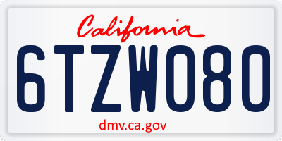 CA license plate 6TZW080