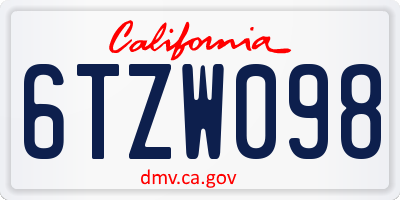 CA license plate 6TZW098