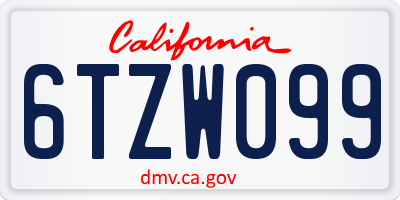 CA license plate 6TZW099