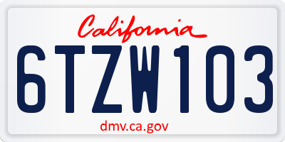 CA license plate 6TZW103