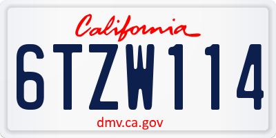 CA license plate 6TZW114
