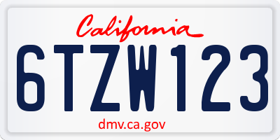 CA license plate 6TZW123