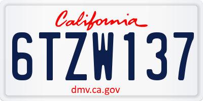 CA license plate 6TZW137