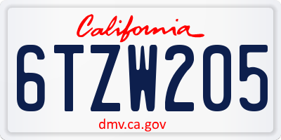 CA license plate 6TZW205