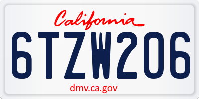 CA license plate 6TZW206