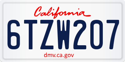 CA license plate 6TZW207