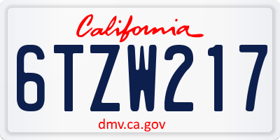 CA license plate 6TZW217