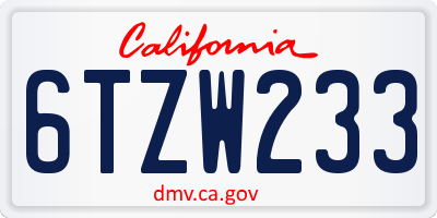 CA license plate 6TZW233