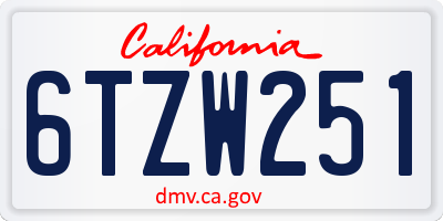 CA license plate 6TZW251