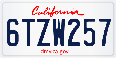 CA license plate 6TZW257