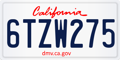 CA license plate 6TZW275