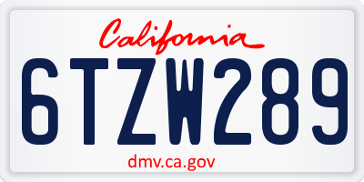 CA license plate 6TZW289