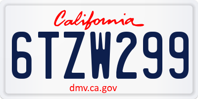 CA license plate 6TZW299