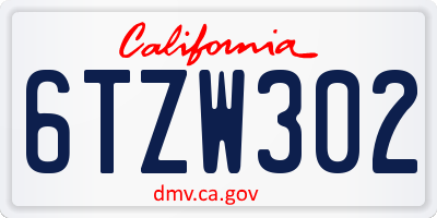 CA license plate 6TZW302