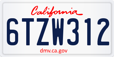 CA license plate 6TZW312