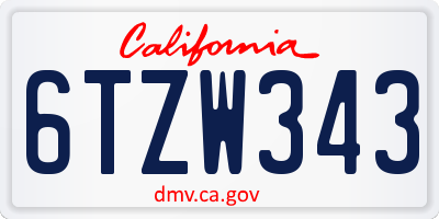 CA license plate 6TZW343