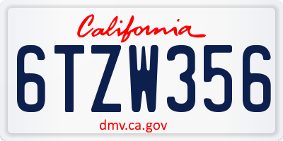 CA license plate 6TZW356