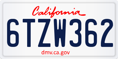 CA license plate 6TZW362