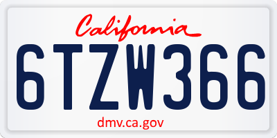 CA license plate 6TZW366
