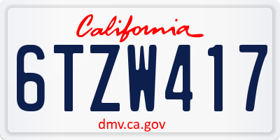 CA license plate 6TZW417