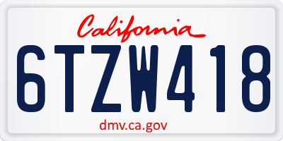 CA license plate 6TZW418