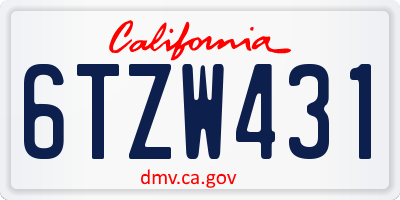 CA license plate 6TZW431