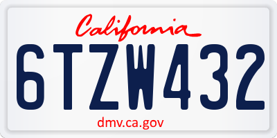 CA license plate 6TZW432