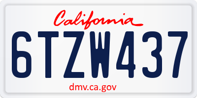 CA license plate 6TZW437